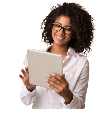 A woman smiling about her CMA CMA USA qualification