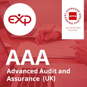 Advertisement for AAA Advanced Audit and Assurance course with EXP and ACCA logos on a red background.