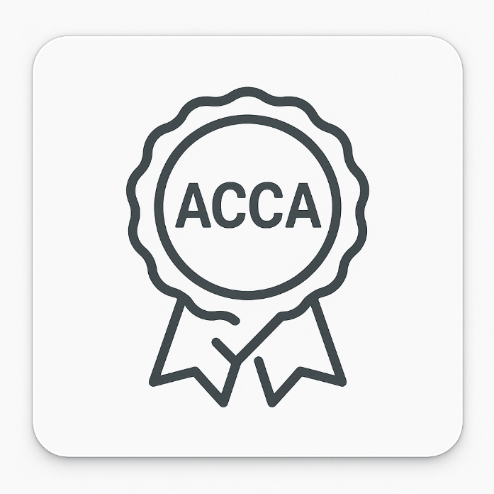 Line art icon of an award with 'ACCA' text on a white background