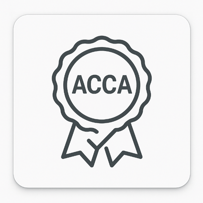 Line art icon of an award with 'ACCA' text on a white background
