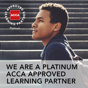 Future finance professional seated on steps next to the ACCA Platinum Approved Learning Partner emblem, highlighting ExP’s trusted FIA learning pathway.
