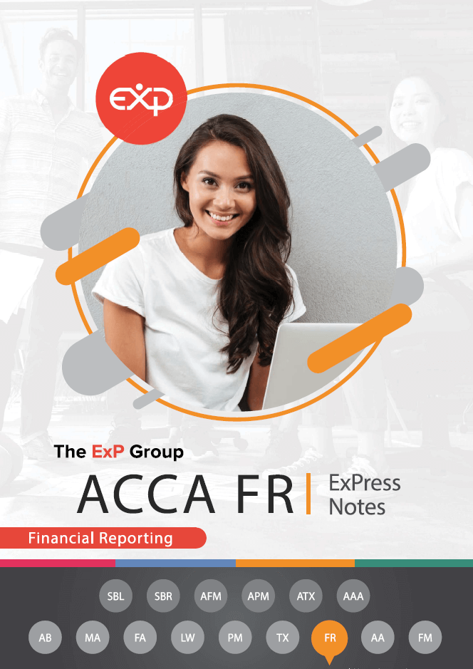 Cover image of ExP’s ACCA FR (Financial Reporting) ExPress Notes eBook, featuring a smiling student with a laptop and icons for other ACCA papers — representing free, exam-focused study resources from ExP.