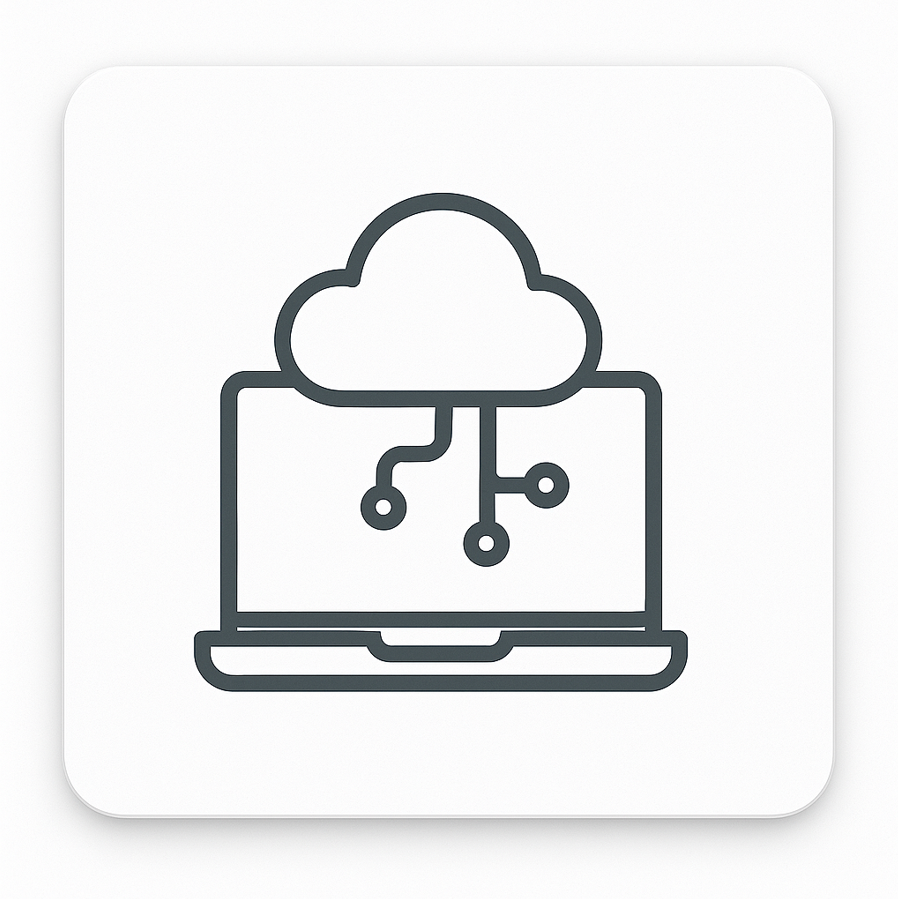 Icon of a laptop with a cloud and circuitry on a white background