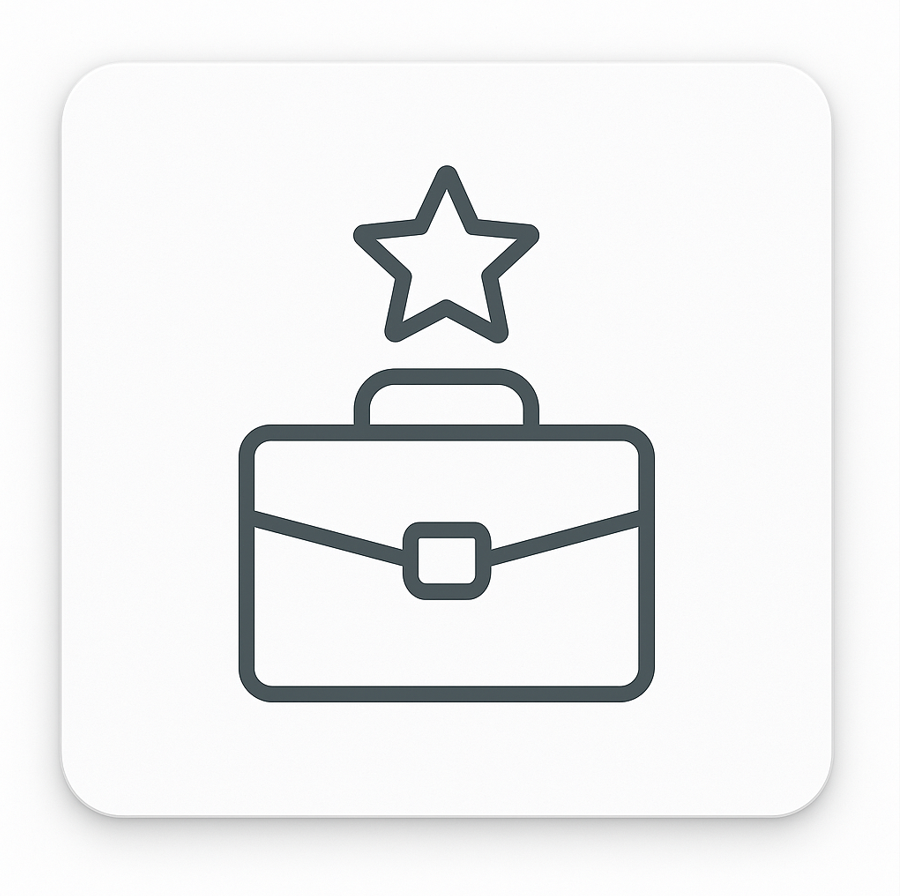 Icon of a briefcase with a star on top against a white background