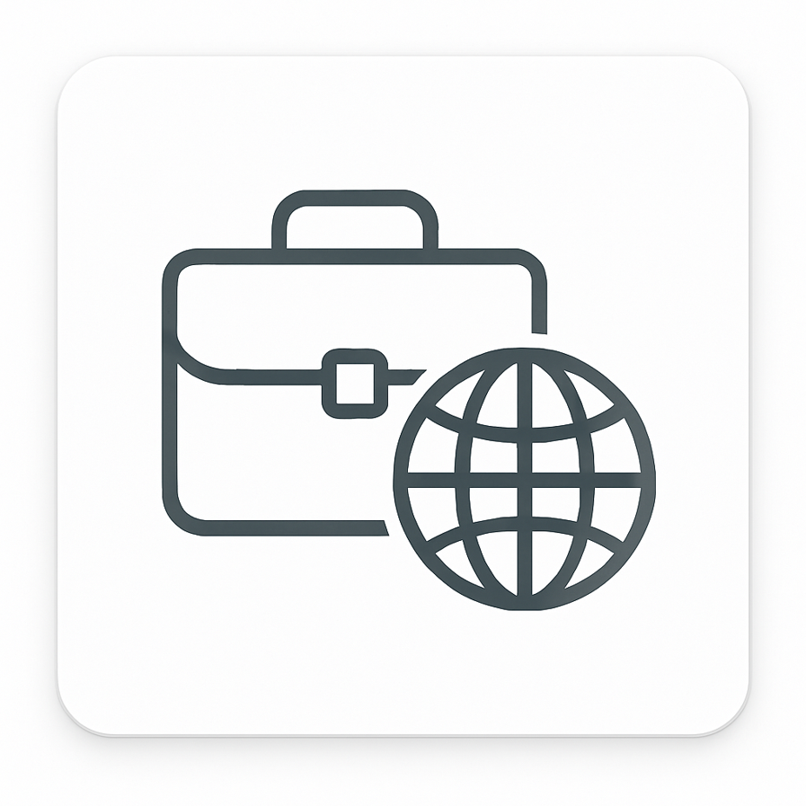 Outline of a suitcase and globe on a white background