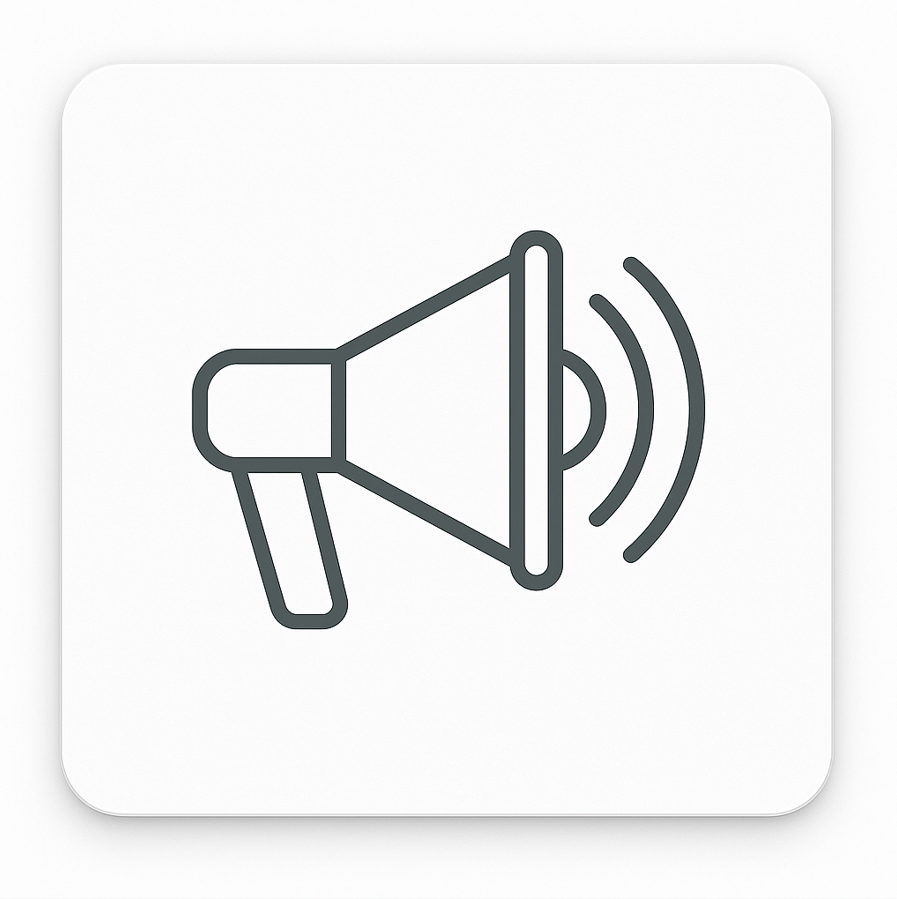 Icon of a megaphone with sound waves on a white background