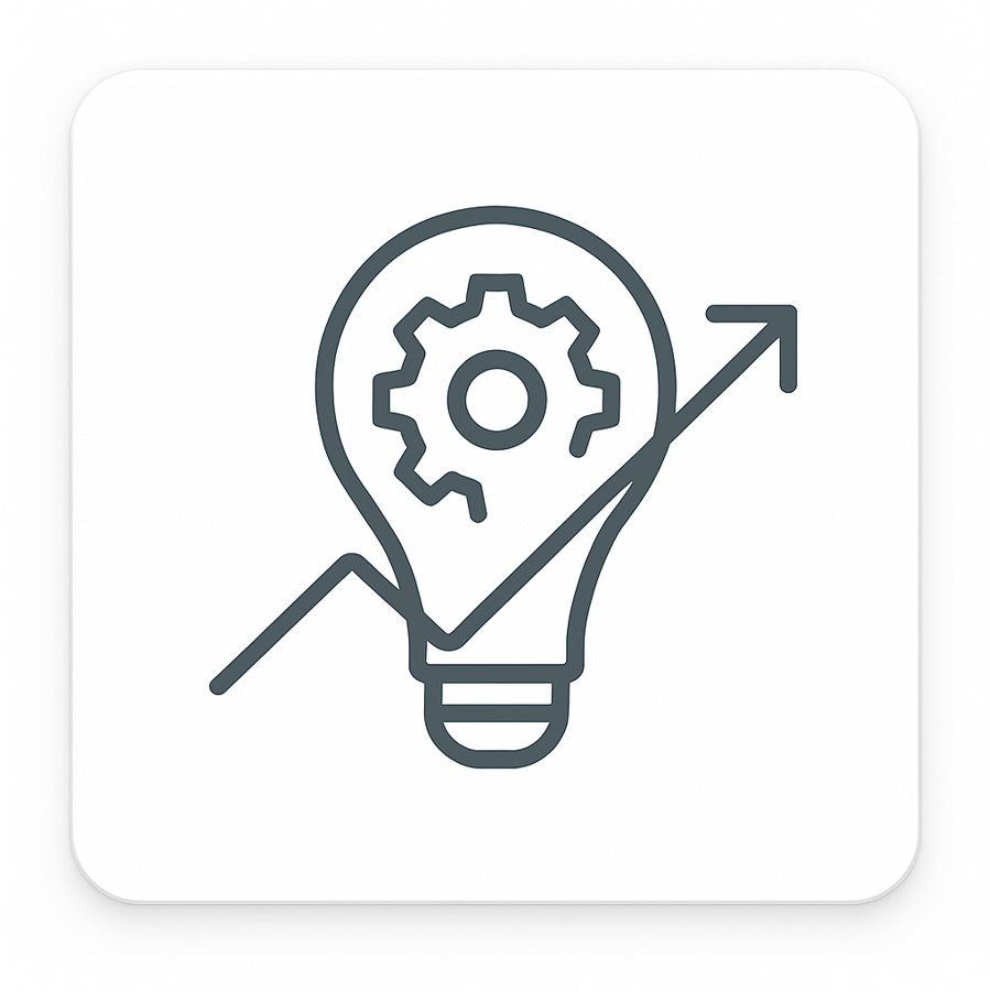 Icon of a light bulb with a gear inside, symbolizing idea generation or innovation.