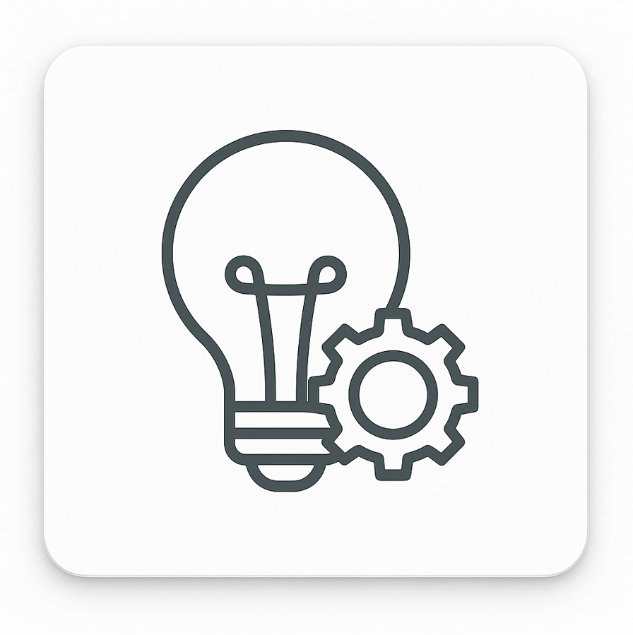 Icon of a light bulb and gear on a white background