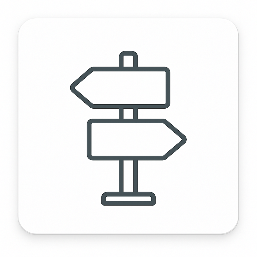 Icon of a road sign with two directional arrows on a white background