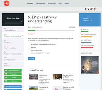Educational website interface with course navigation and test questions displayed
