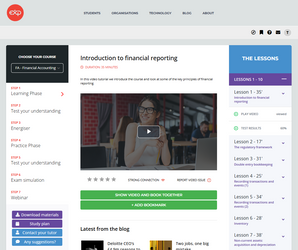 Online course platform with a financial reporting lesson on screen