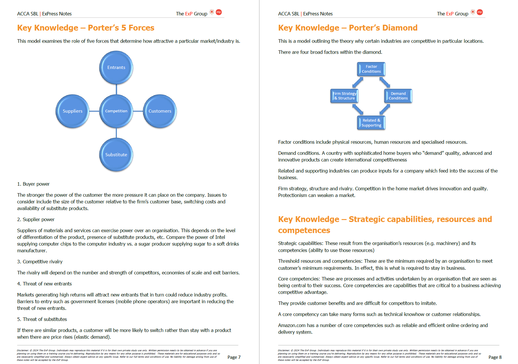Educational page about Porter's Five Forces and Diamond model with diagrams and text.