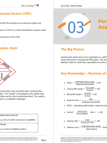 Pages from a book or document on Key Knowledge, Performance Analysis, and other topics with text and graphics.