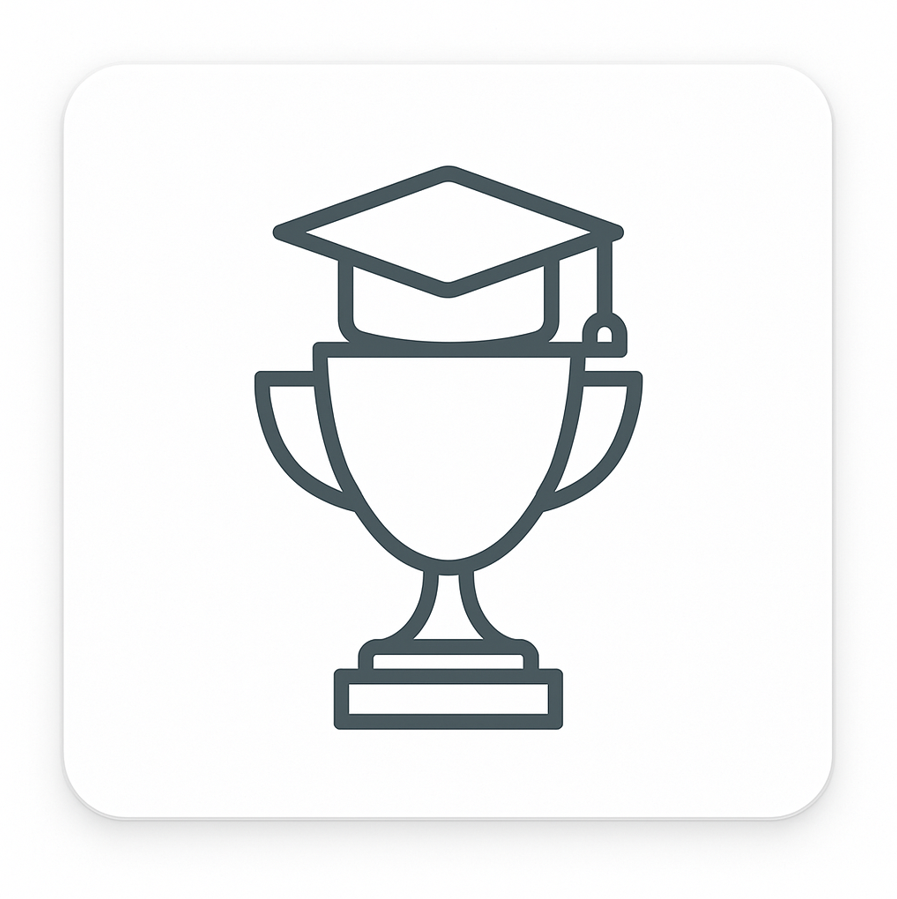 Trophy with a graduation cap on a white background