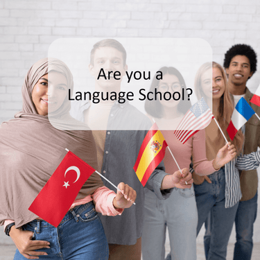 Group of smiling students holding international flags, representing global language schools partnering with ExP to offer professional qualifications like ACCA, CMA, and DipIFR.