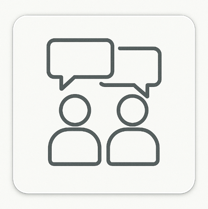 Two speech bubbles icon symbolising ExP’s friendly chat with new Ambassadors.