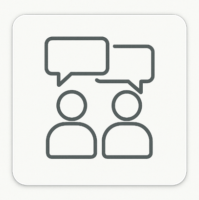 Two speech bubbles icon symbolising ExP’s friendly chat with new Ambassadors.