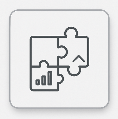 Flat minimalist icon featuring two interlocking puzzle pieces on a light-grey background, symbolising flexible collaboration and adaptable partnership models through ExP’s scalable learning solutions.