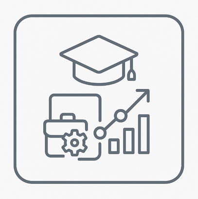 Flat minimalist icon showing a graduation cap above an ascending pathway with nodes, briefcase, and bar chart, representing ExP’s trusted qualification routes across ACCA, CMA, DipIFR, and FIA.
