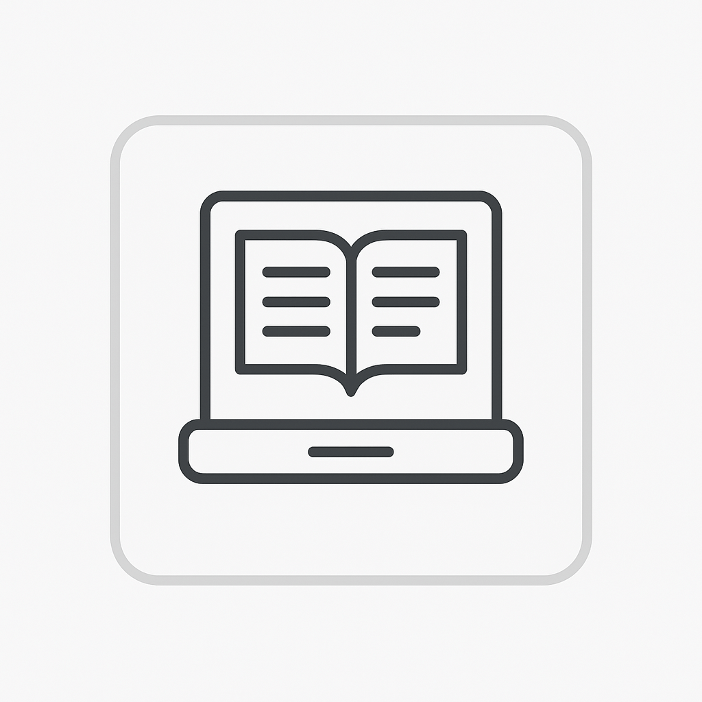 Icon of a laptop with an open book on the screen