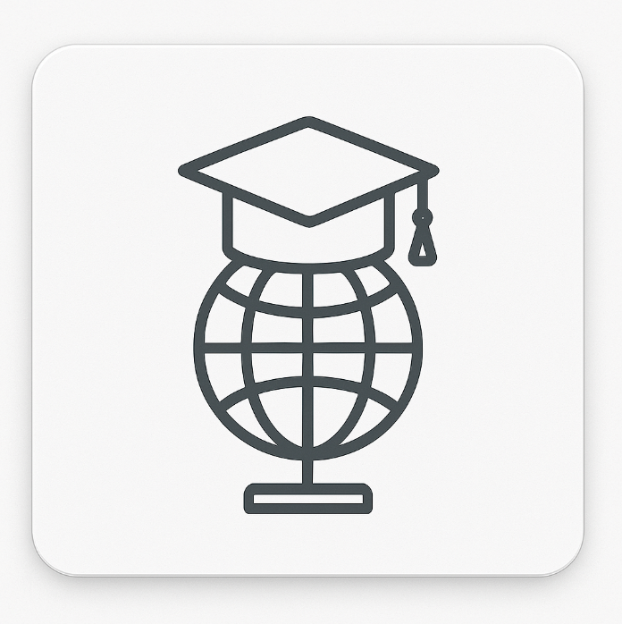 Graduation cap icon with a globe on a white background